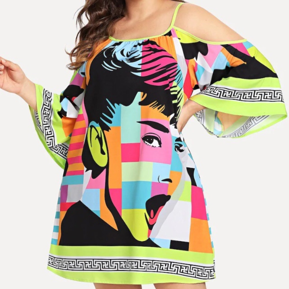 SOLD!!!Colorful Vintage Dress Feat. Audrey Hepburn